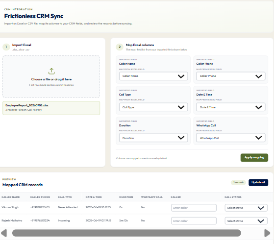 CRM lead sync and mapping
