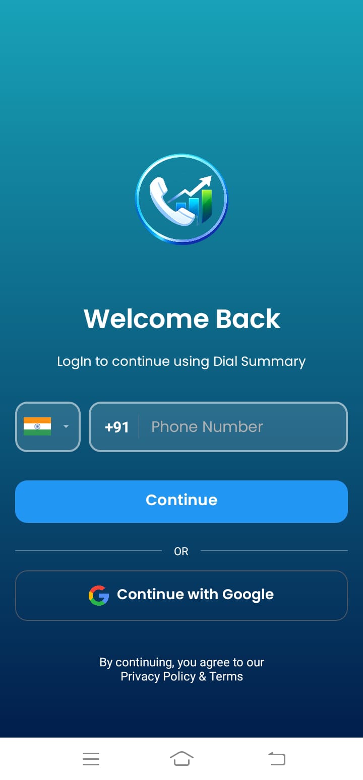 DialSummary App - Login Screen