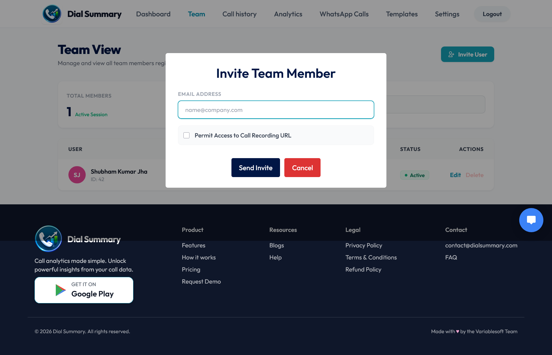 Vertical Team Management Screenshot (Team1)