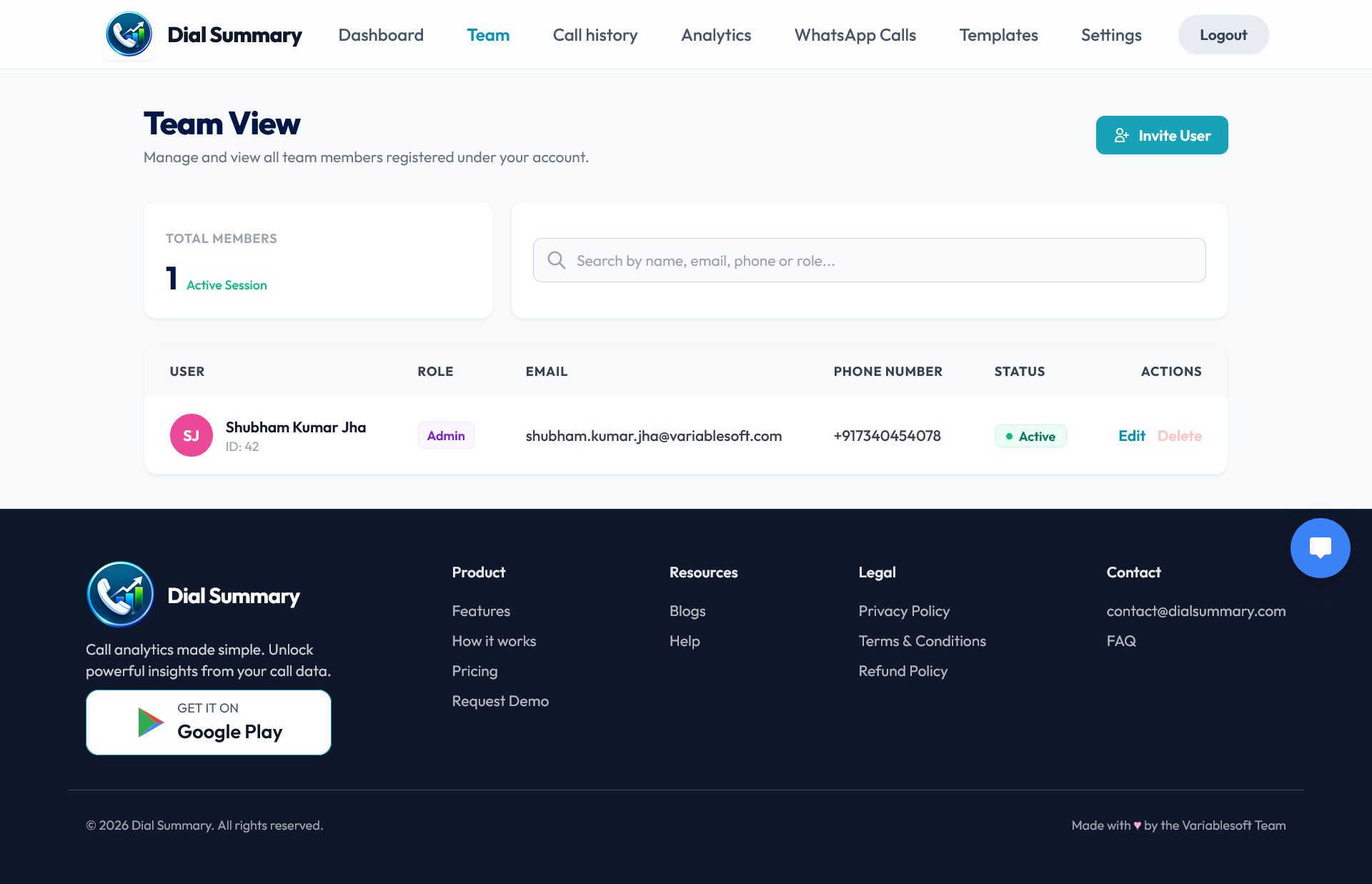 Horizontal Team Management Screenshot (Team2)