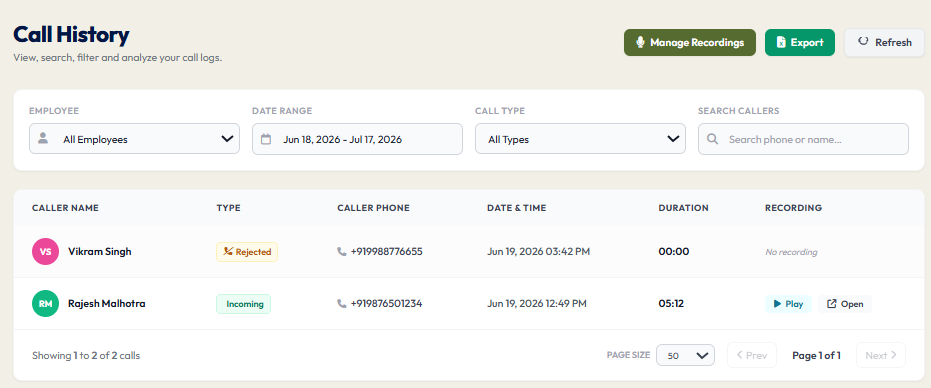 Full Call History: Access Every Customer Call from One Organized Workspace